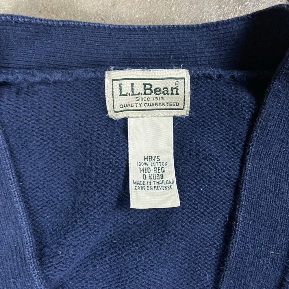 Vintage 90s L.L. Bean Cardigan Size Medium Navy Blue Button Down V-Neck Knit